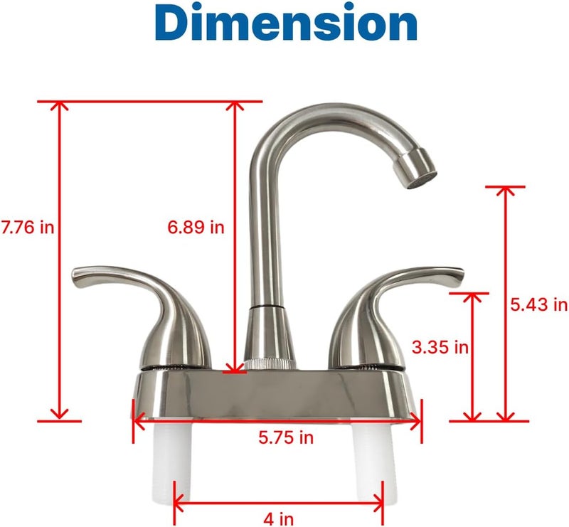 CHOUPIJIANG RV Bathroom Faucet,Bathroom Sink Faucet Replacement with Two Handle-4" Main Body, Bathroom Sink Faucet for RV Home Campers Motorhomes Travel Trailers,Nickel - Image 4